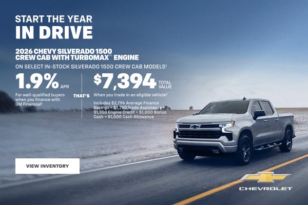 2026 Chevy Silverado 1500 Crew Cab with TurboMax Engine. On select in-stock Silverado 1500 Crew C...